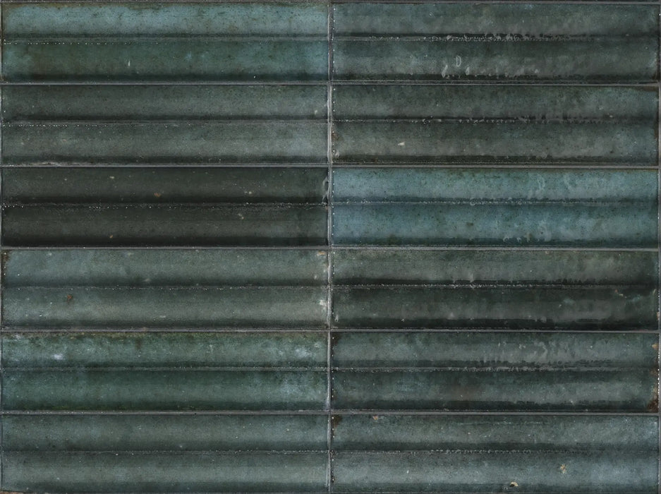 Mizu Blue FLUTED Gloss Decor Porcelain Tiles 6cm x 24cm