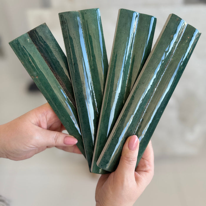 Mizu Tiles | Green Tiles | Fluted Decor | 6cm x 24cm | Porcelain
