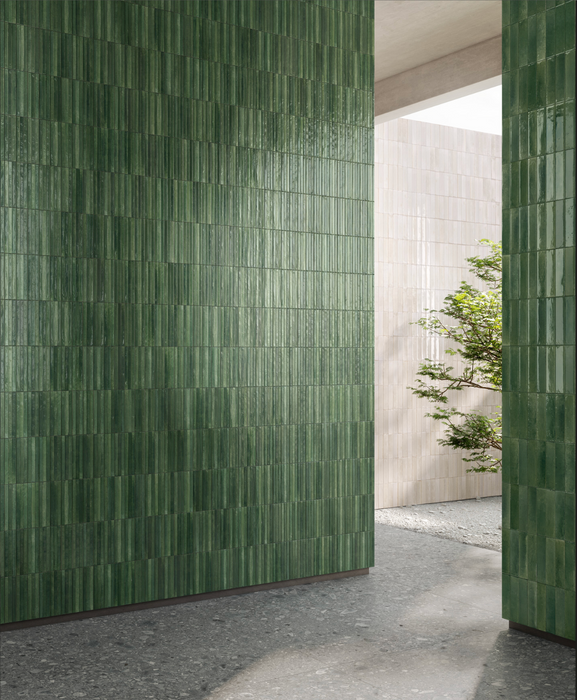Mizu Tiles | Green Tiles | Fluted Decor | 6cm x 24cm | Porcelain
