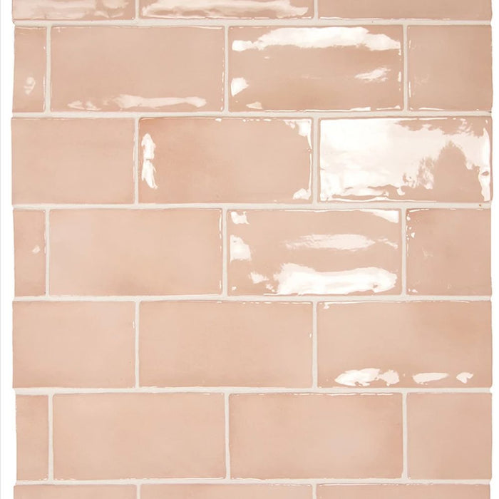 Normandie Blush Pink Rustic Effect Gloss Wall Tiles 7.5cm x 15cm