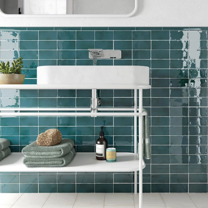 Normandie  Glacier Teal Rustic Effect Gloss Wall Tiles 7.5cm x 15cm