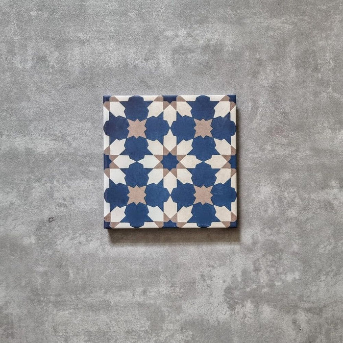 Mamounia Marina Tile | Blue & Silver | Moroccan Tiles | Wall & Floor Tiles | 20cm x 20cm