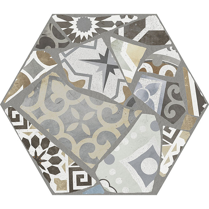 Palma Hexagon Patchwork Patterned Outdoor 25cm x 29cm FULL TILE SAMPLE