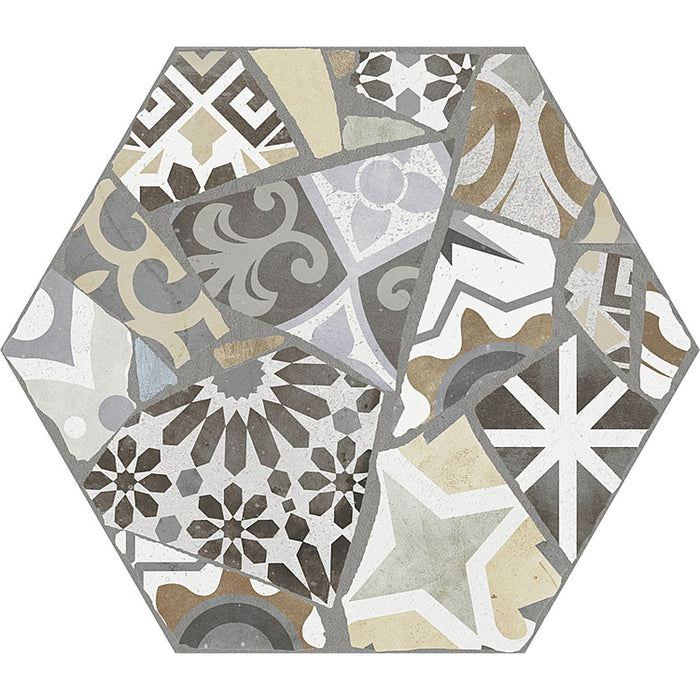 Palma Hexagon Patchwork Patterned Outdoor 25cm x 29cm FULL TILE SAMPLE