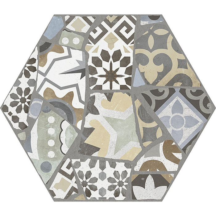 Palma Hexagon Patchwork Patterned Outdoor 25cm x 29cm FULL TILE SAMPLE