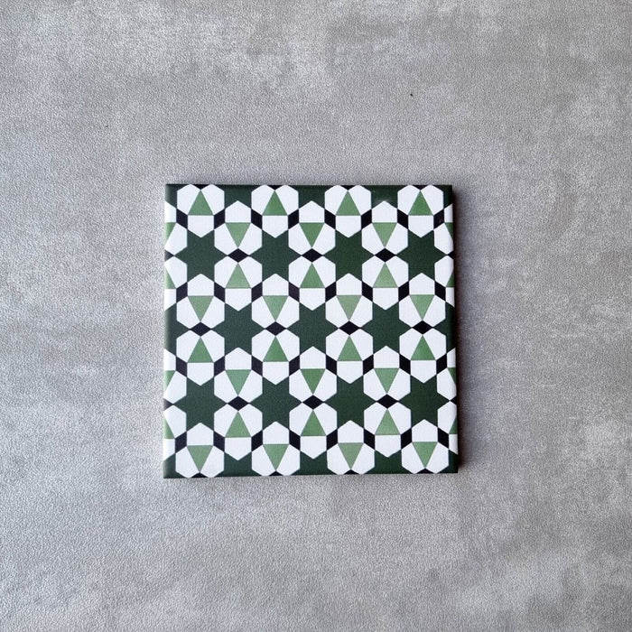 Mekina  Green Stars Mini Moroccan Porcelain Wall Floor Tile 15cm x 15cm