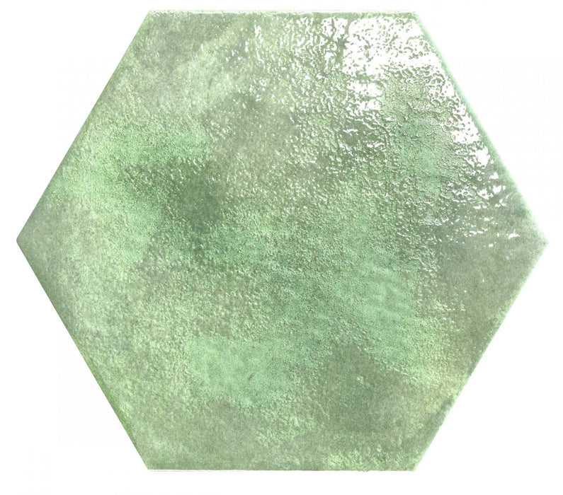 CUT TILE SAMPLE Palms Lustre Glaze | Hexagon Jungle Green | Porcelain Wall and Floor Tile