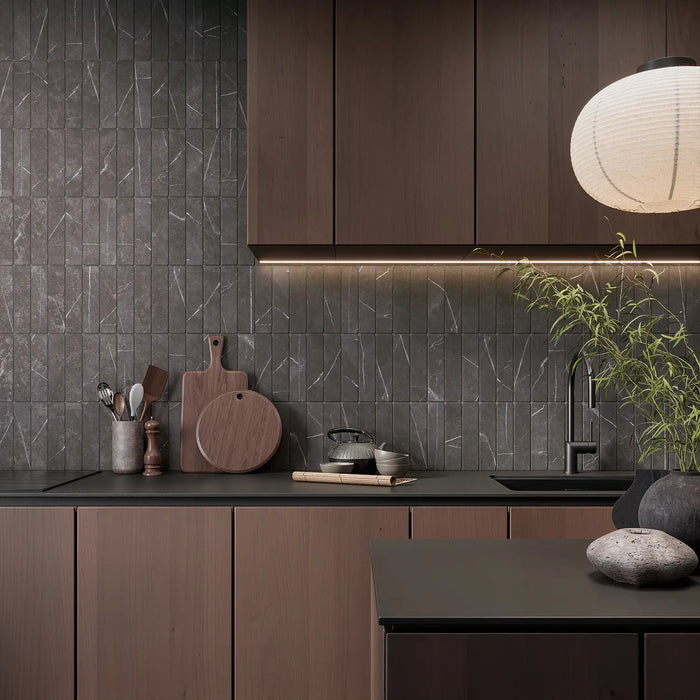 Giovanni Brick Nero Vintage Marble Wall & Floor Tiles 5.4cm x 22cm FULL TILE SAMPLE