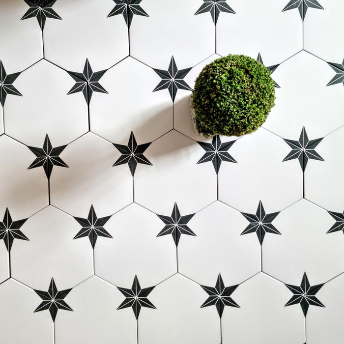 Pole Star Hexagon Black Star 22cm x 25cm FULL TILE SAMPLE