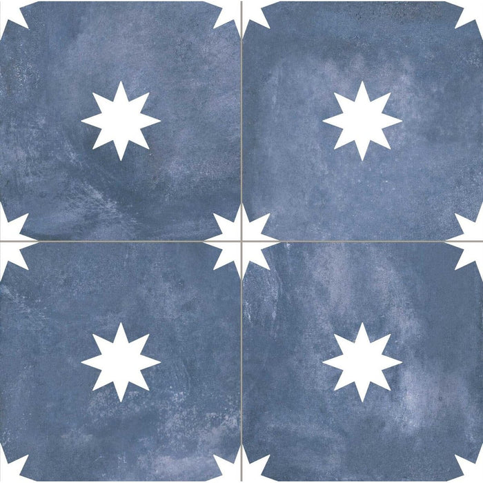 Starlight Navy Blue Moroccan Patterned Porcelain Wall Floor Tiles 44cm x 44cm CUT TILE SAMPLE