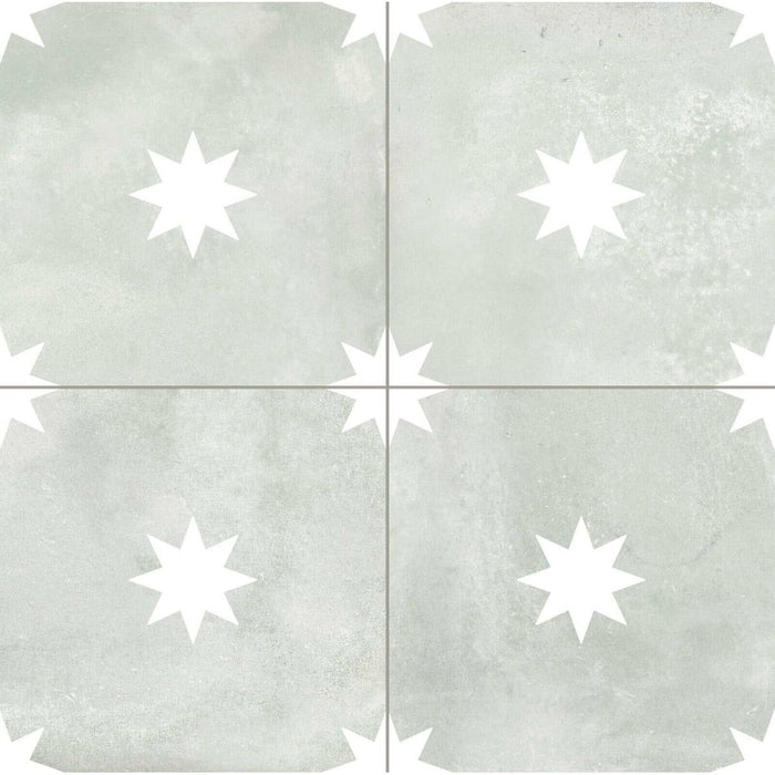 Starlight Sage Green Moroccan Patterned Porcelain Wall Floor Tiles 44cm x 44cm CUT TILE SAMPLE