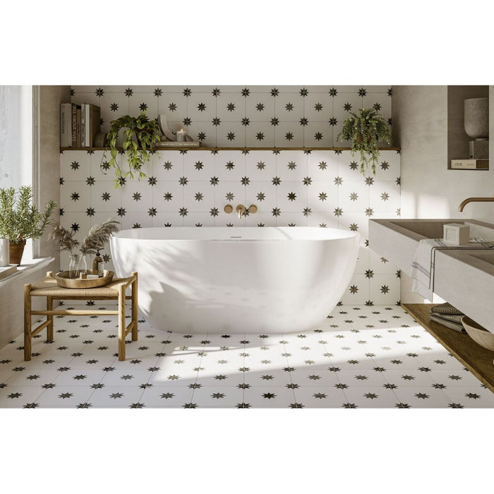 Starlight White Moroccan Patterned Porcelain Wall Floor Tiles 44cm x 44cm CUT TILE SAMPLE