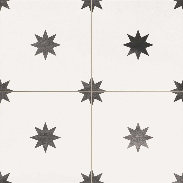 Starlight White Moroccan Patterned Porcelain Wall Floor Tiles 44cm x 44cm CUT TILE SAMPLE