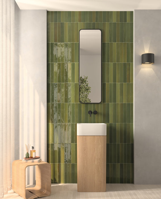 Belem Olive Green | Porcelain | Artisanal Wall Tiles | 5cm x 30cm