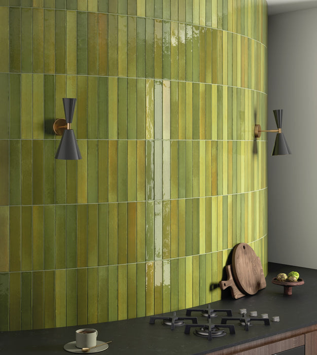 Belem Olive Green | Porcelain | Artisanal Wall Tiles | 5cm x 30cm