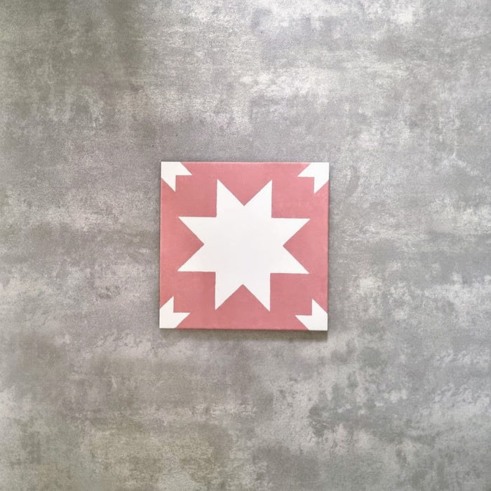 Kenitra Pink Star Tiles | White & Pink | Wall & Floor Tiles | 20cm x 20cm FULL TILE SAMPLE