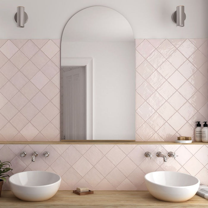 Zellij Square Pink Mist Moroccan Handmade Style 13.2cm x 13.2cm FULL TILE SAMPLE