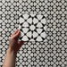 Video showcasing Agraba Black and White Mini 15x15cm Moroccan-style ceramic tiles, highlighting their bold geometric star pattern, matt finish, and detailed craftsmanship in natural lighting.