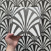 Alhambra Casa 20x20cm Moroccan tile video showcasing its bold black and white fan design in a modern Art Deco style, highlighting surface detail, matte finish, and pattern repetition — perfect for striking feature walls and floors.