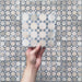 Short video showcasing Bedouin Mequinez Blue Moroccan-style 15x15cm tiles, highlighting the intricate geometric pattern in soft blue, cream, and taupe shades with a hand-painted finish and subtle surface variation.