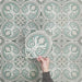 Video showcasing Europa Toulouse 20x20cm Victorian Moroccan style tiles, highlighting the decorative repeating pattern in green, grey and cream tones and the intricate traditional detailing of the tile design.