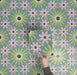 Video showcasing Fizaan Summer Moroccan-style 20×20cm porcelain tiles, highlighting the blue, green and pink geometric pattern and surface detail.
