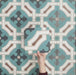 Video showcasing Europa Cologne 20x20cm Victorian Moroccan style tiles arranged together to showcase the repeating geometric pattern in teal, brown, cream and dark blue tones, displayed against a textured aqua background.