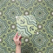 Video showcasing Brompton Verde 20x20 cm Victorian-style tiles featuring a repeating geometric star and floral pattern in green, teal, and cream tones, shown in soft lighting to highlight the matte finish and intricate design.