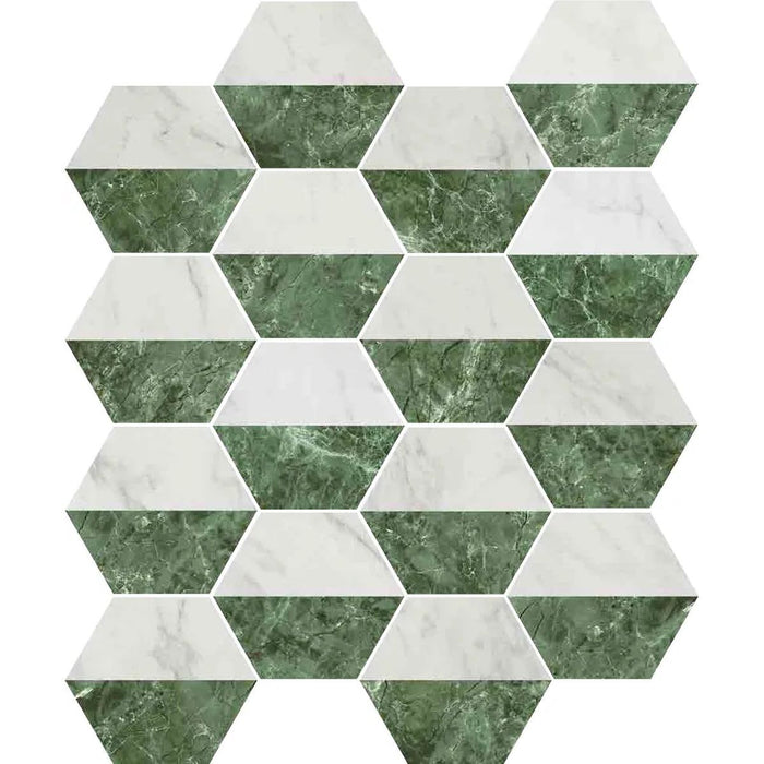 Roman Marble White and Green Decor Hexagon 15cm x 17.3cm FULL TILE SAMPLE