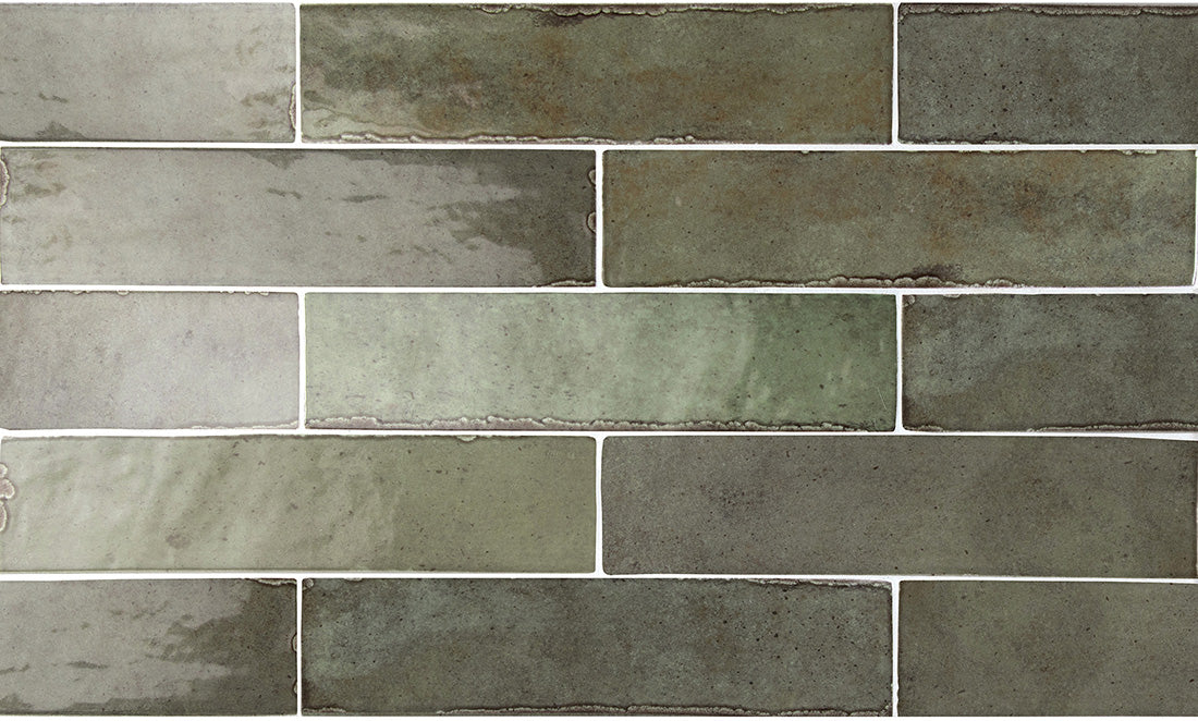 FULL TILE SAMPLE Madison Sage Green Brick Wall Tiles | 6cm x 24.6cm