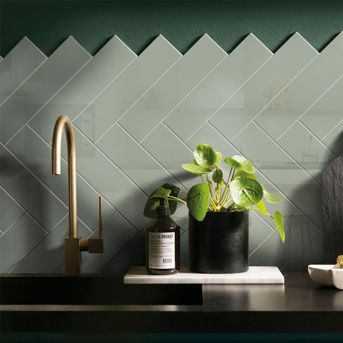 Manhattan Brick Sage Green Flat Gloss Subway Brick Tile 7.5cm x 30cm