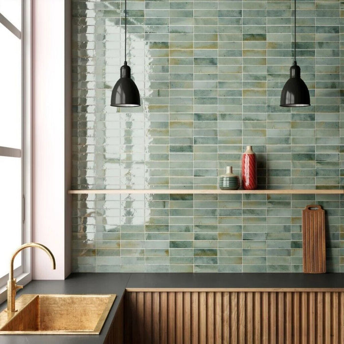 Beijing Brick Celadon Green Moroccan Wall Tiles 5.1cm x 16.1cm FULL TILE SAMPLE