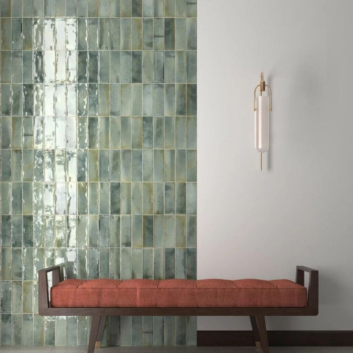 Beijing Brick Celadon Green Moroccan Wall Tiles 5.1cm x 16.1cm FULL TILE SAMPLE