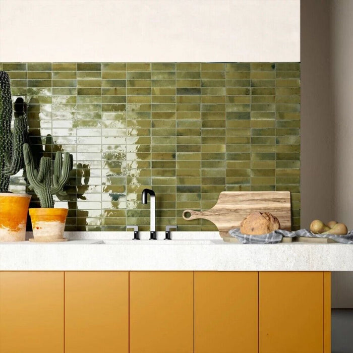 Beijing Brick Olive Green Moroccan Wall Tiles 5.1cm x 16.1cm FULL TILE SAMPLE