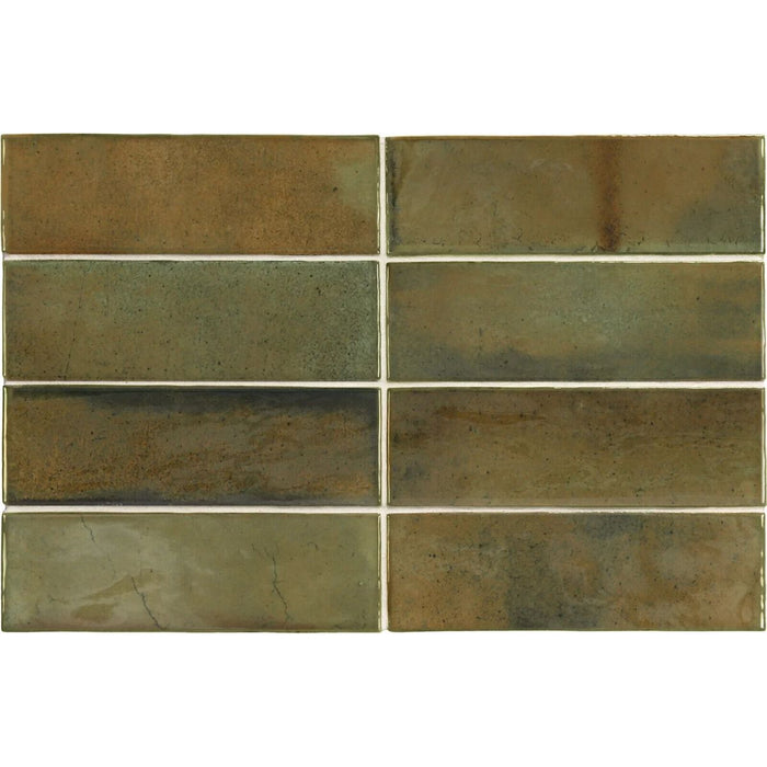 Beijing Brick Olive Green Moroccan Wall Tiles 5.1cm x 16.1cm FULL TILE SAMPLE