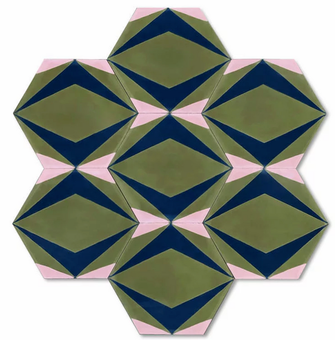 Babylon Hexagon Green and Pink 18.7cm x 21.6cm