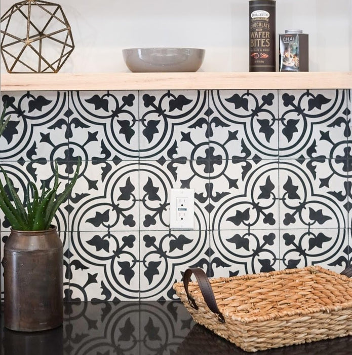 Paris Vintage White  Moroccan Victorian Outdoor Tiles 25cm x 25cm FULL TILE SAMPLE