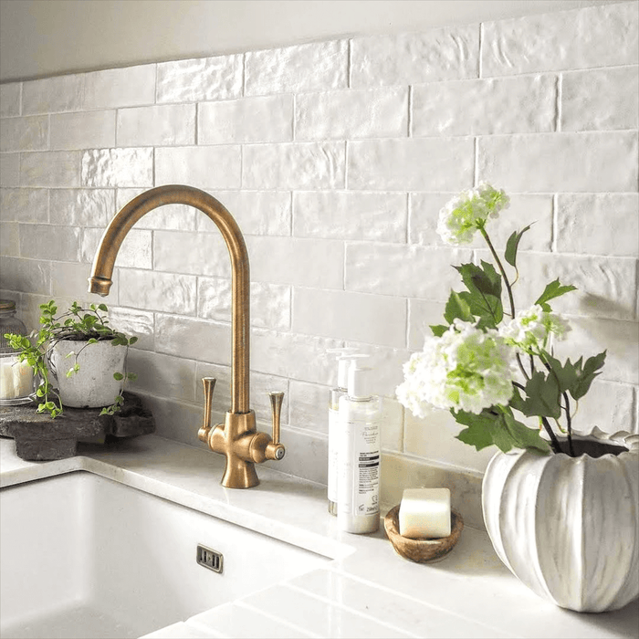 Zellij Brick Tile | Oyster | Moroccan Handmade Tile | 6.5cm x 20cm FULL TILE SAMPLE