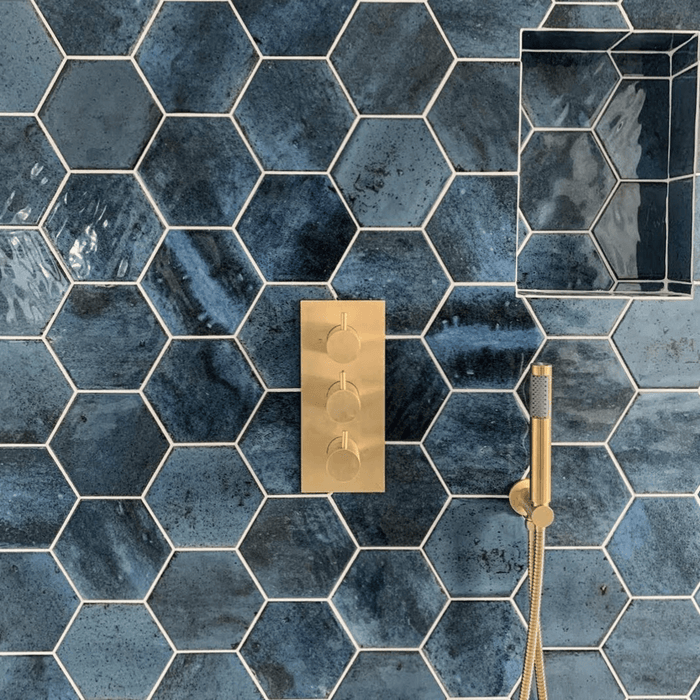 Izmir Hexagon Blue Gloss Tile 15cm 17.3cm