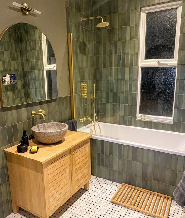 Zellij Brick Malachite Matt Green Moroccan Handmade Style 6.5cm x 20cm FULL TILE SAMPLE