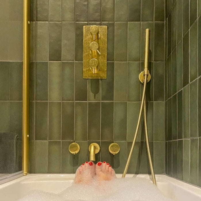 Zellij Brick Malachite Matt Green Moroccan Handmade Style 6.5cm x 20cm FULL TILE SAMPLE