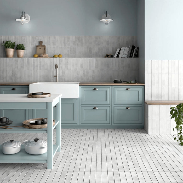 Shoreditch Brick Ice White Matt Porcelain Wall Tiles & Floor Tiles 6cm x 24.6cm Kitchen Tiles FULL TILE SAMPLE