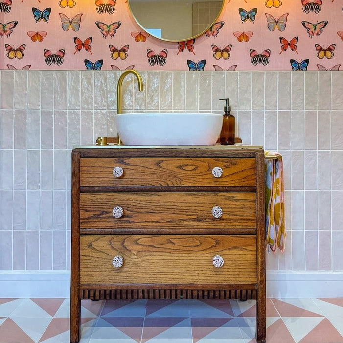 Zellij Brick Tile | Pink Mist | Moroccan Handmade Style Tile | 6.5cm x 20cm FULL TILE SAMPLE