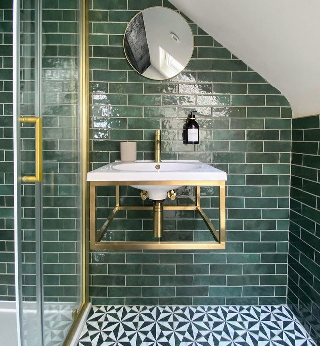 Zellij Tile | Brick | Gloss Green Moroccan Handmade Tile Style | 6.5cm x 20cm FULL TILE SAMPLE