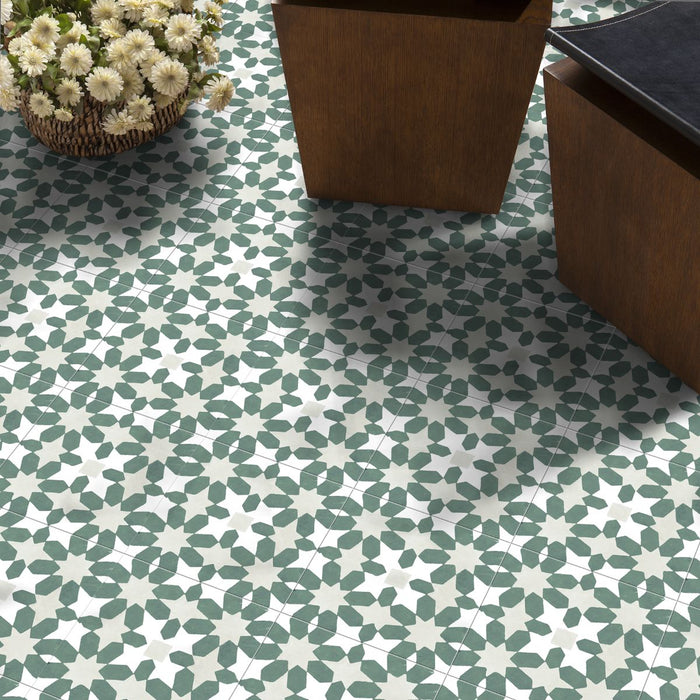 Soukaina Green C Pattern Moroccan Wall & Floor Tiles 20 x 20cm