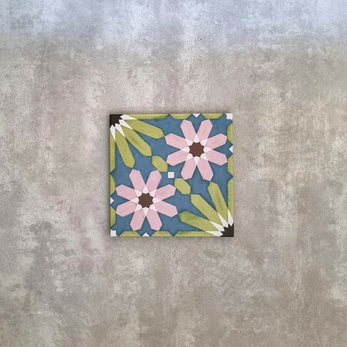 Fizaan Summer Moroccan Pink Green Pattern Tiles 20cm x 20cm