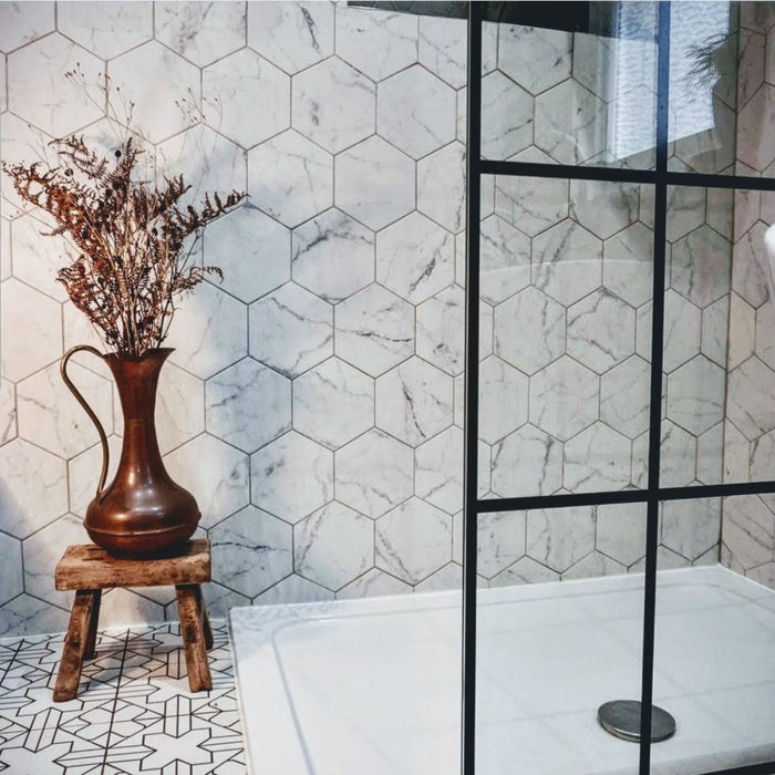 Hampstead Tile | Marble Tile| Hexagon Tile | Porcelain | Wall & Floor Tiles | 17.5cm 20cm