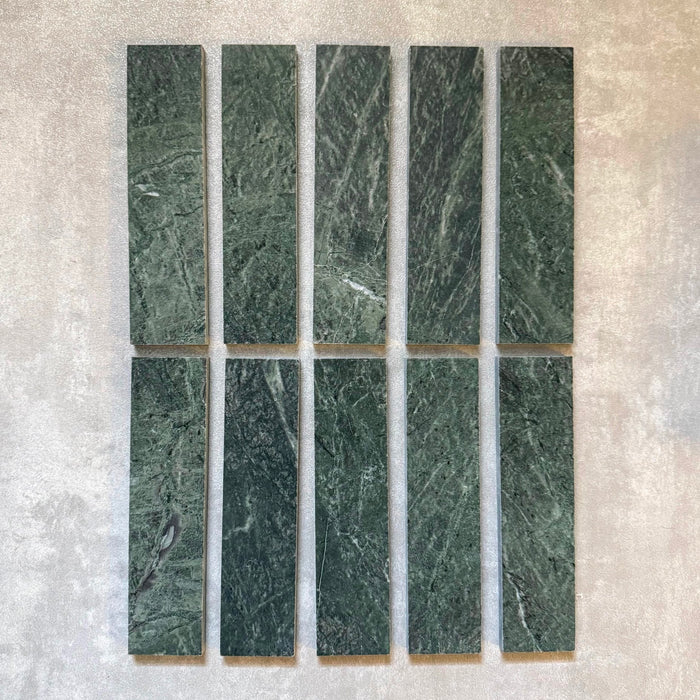 FULL TILE SAMPLE Fitzrovia Honed Verde Marble | Wall & Floor Brick Tiles | 5cm x 20cm