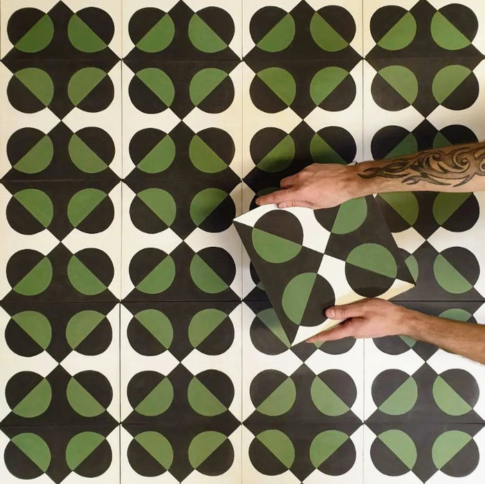 FULL TILE SAMPLE Geometry Illusion Verde Noir | 20cm x 20cm | Wall & Floor Tile