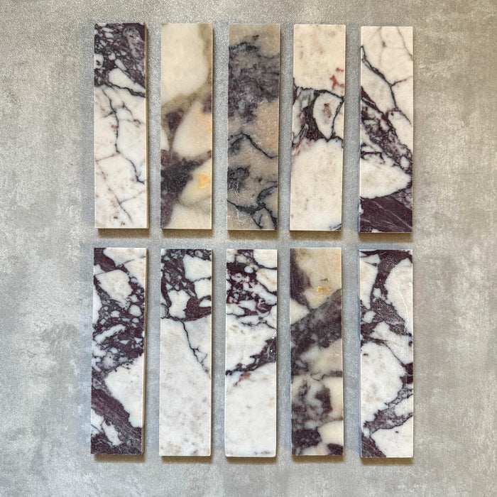 FULL TILE SAMPLE Fitzrovia Honed Viola Marble | Wall & Floor Brick Tiles | 5cm x 20cm
